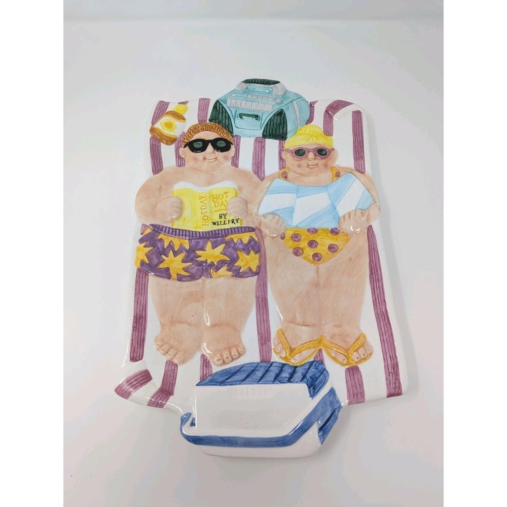 Chubbies 1996 Lotus Beach Couple Sunbathing Vintage Appetizer Ceramic Platter